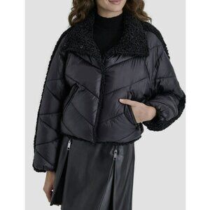 DKNY Black Faux Shearling Lined Quilted Puffer Jacket Sz Large NWT Winter